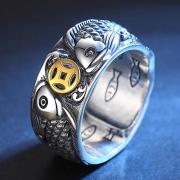 미르보석 s925순은도금 반지 동전 잉어 물고기 주얼리  반지   s1615