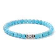 미르보석  6mm  청송석 보석 천연 터키석 육자진언 불교 문양 수제 염주 팔찌  s1756