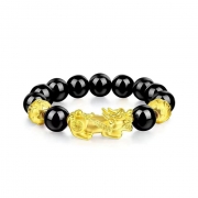 미르보석  14mm 24k금색 용귀비휴 마노흑요석 염주 팔찌 장사 사업 주식 재물흥왕 액막이 재수대통 소원성취  s437