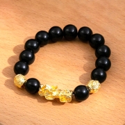 미르보석  12mm 24k금색 용귀비휴 마노흑요석 염주 팔찌 장사 사업 주식 재물흥왕 액막이 재수대통 소원성취  s1798