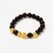 미르보석  10mm 24k금색 용귀비휴 마노흑요석 염주 팔찌 장사 사업 주식 재물흥왕 액막이 재수대통 소원성취  s1799