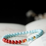 미르보석  6mm 터키석&middot;주사 천연 옥 구슬 팔찌 물고기 행운 주얼리  s1818