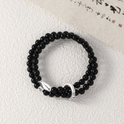 미르보석 블랙  6mm 행운 좋은 기운을 끌어들이는 물고기 더블비즈 팔찌  s1820