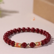 봉연당 6mm 천연주사 금색장식 물고기 팔찌  행운 재물 액막이 재수대통 부적염주  s1869