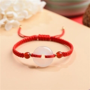 미르보석 행운 평안 백마노  빨강 수제매듭 팔찌  s1888