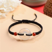 미르보석 행운 평안 백마노  검정 수제매듭 팔찌  s1889