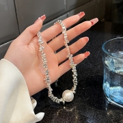 미르보석  18mm 인조진주 헤마타이트 실버 목걸이  s1896