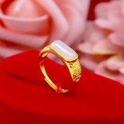 미르보석 24k도금  마노백옥 복인 주얼리 반지   s2031