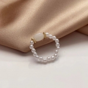 미르보석 핸드메이드 화이트스톤 진주 주얼리 반지   s2049