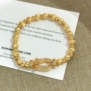 미르보석  프랑스풍 말발굽 편자버클 24k금색 고급 다이어몬드큐빅세팅 주얼리 팔찌 액막이 행운 귀인운 재물운   s2067