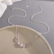 미르보석  s925순은도금  트윈체인블레싱  행운 은볼 목걸이   s2087