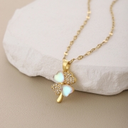 미르보석  오로라스톤 보석 네잎클로버  써지컬 주얼리  목걸이   s2091