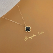 미르보석  오로라 블랙 네잎클로버  써지컬 주얼리  목걸이   s2094