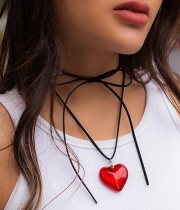 미르보석 크리스탈 레드하트  타이넥 초커 패션 주얼리  목걸이   s2159