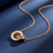 미르보석  K18로즈골드 로만 더블 링 풀다이야몬드큐빅  주얼리 목걸이     s2214