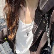 미르보석  60CM 티타늄강 모노 크로스  십자가 목걸이    s2217