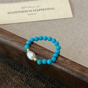 미르보석 핸드메이드 담수 진주 포레스트블루 터키석 주얼리 반지   s2224