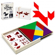 NEW 18cm원목칠교판.나무수납상자.칠교플레이카드55장팩