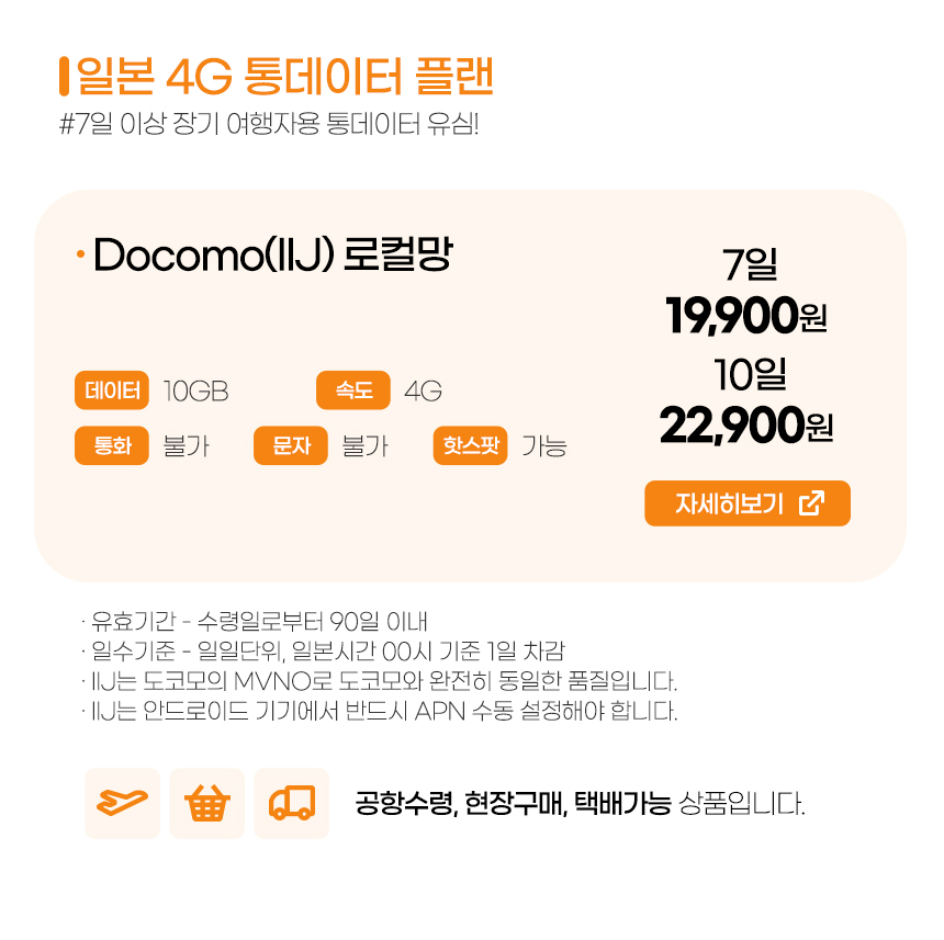 일본유심4G 7일/10일 10GB (IIJ망)