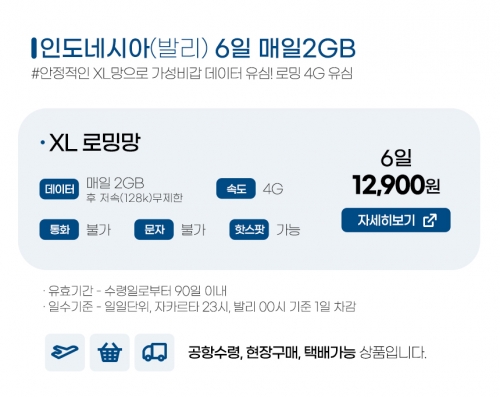 인도네시아 / 발리유심 6일 - LTE 매일2GB