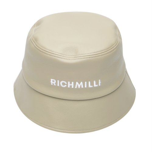 레터링 레더 버킷햇 베이지