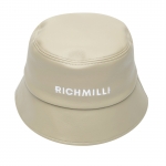 레터링 레더 버킷햇 베이지