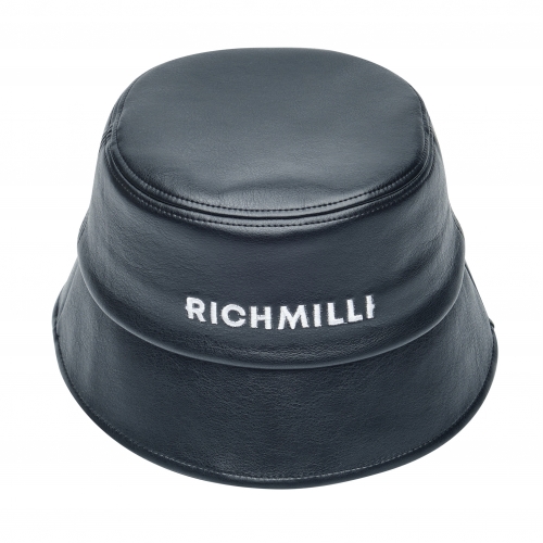 레터링 레더 버킷햇 블랙