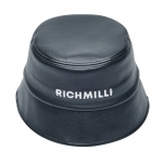 레터링 레더 버킷햇 블랙