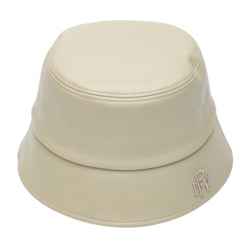 레더 볼륨자수 버킷햇 베이지