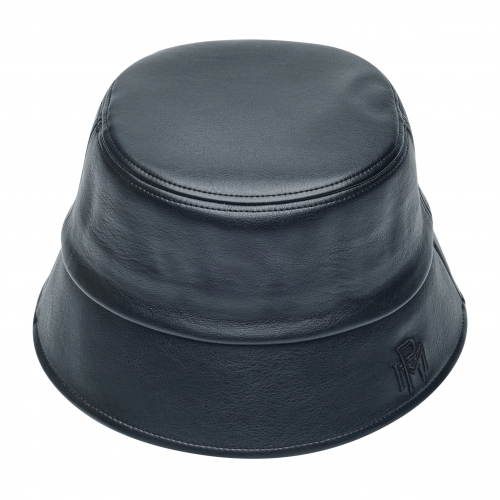 레더 볼륨자수 버킷햇 블랙