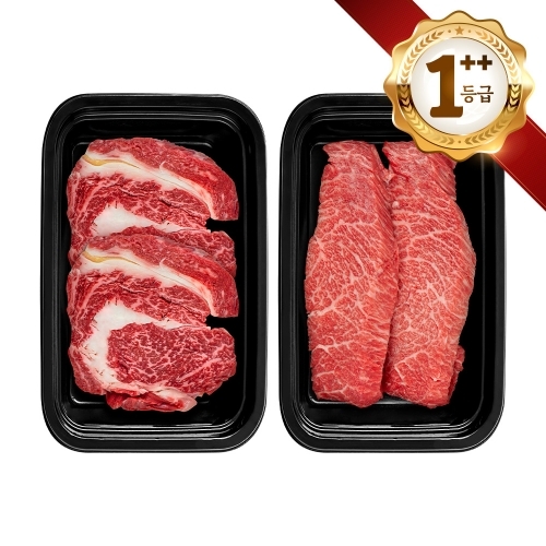쿠가[냉장/냉동] 횡성한우 어사품 1++등급 구이 2구 7호(총1kg)근내지방도7이상[구성 :등심+특수부위(랜덤)]