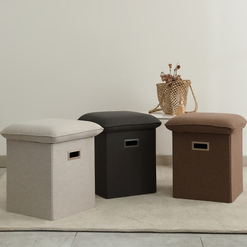 코튼렛 사각 패브릭 수납 스툴 방석 의자