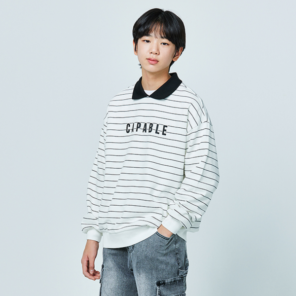 [소이] 남자 봄이월 스트라이프 요꼬카라맨투맨티(25S1408)