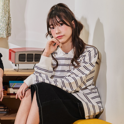 [에꼴리에] 여자 가을이월 멀티스트라이프오버핏카라티(26A5452)