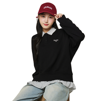 [소이] 여자 가을이월 체크배색카라맨투맨티(26S5457)