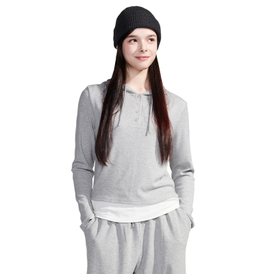 [틴톡] 여자 가을이월 반오픈 슬림 레이어드 후드티(26OT456)