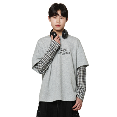 [소이] 남자 봄신상 체크소매배색레이어드티(26S3408)