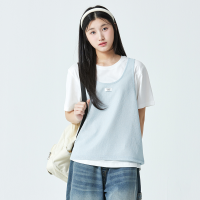 [소이] 여자 여름신상 4부니트라이크조끼레이어드티(26M5482)