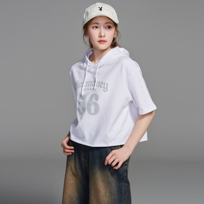 [에꼴리에] 여자 여름신상 5부데끼컷팅 크롭후드티(26B5483)