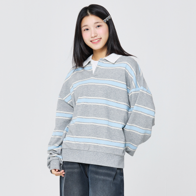 [소이] 여자 가을신상 멜란스트라이프카라맨투맨티(26F1456)
