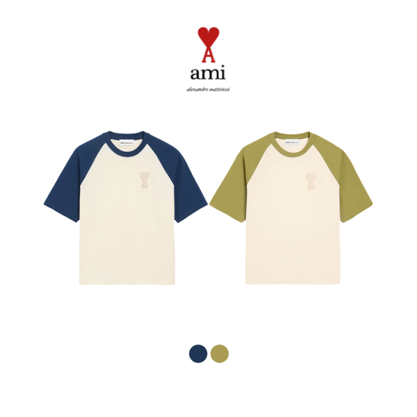 [ AMI ] 아미 박스핏 니트 패치 라운트 반팔티셔츠