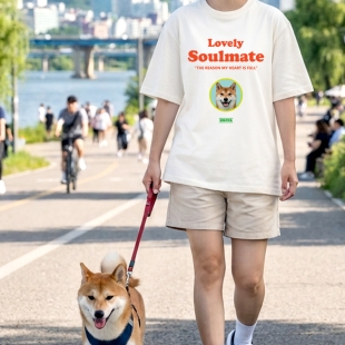 그래피카 강아지 고양이 얼굴 반팔 티셔츠