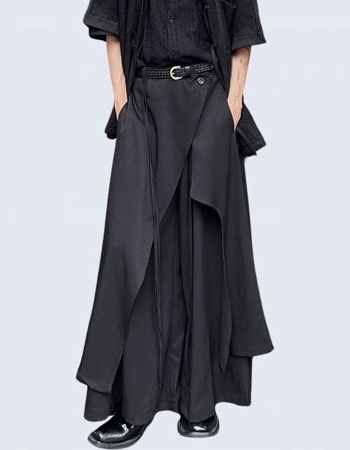 unbalanced apron wide pants