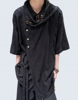 Ethnic Pattern Side Button Robe Shirt