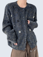 beaded round neck cardigan