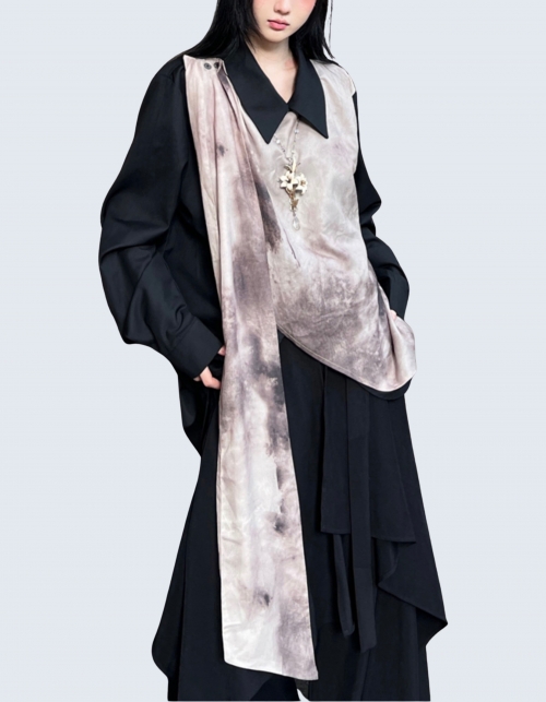 Unbalanced Fit Scarf Layered Shirt