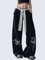 Retro lace strap sweatpants