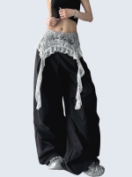 Retro-lace splicing wide pants
