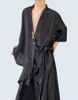 V-neck tie shirt jacket