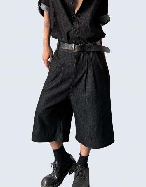 Retro-washed simple denim short pants